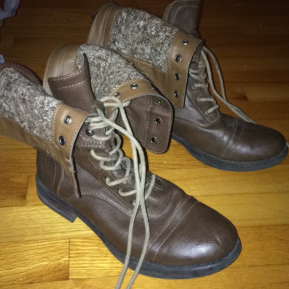 Maddengirl calf height brown lace up/zip up boots